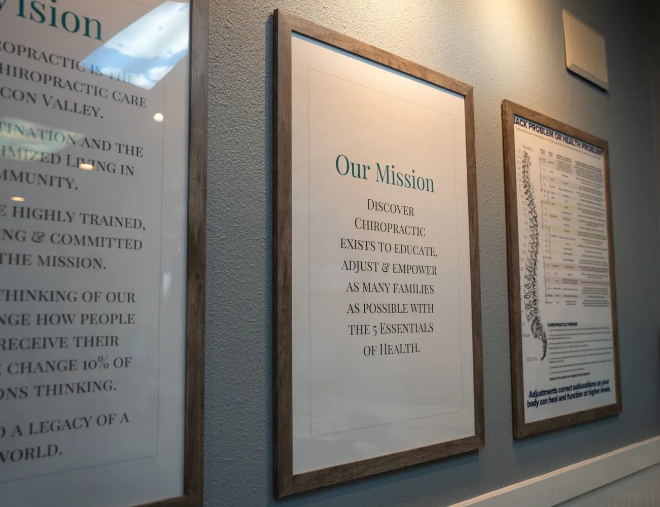 Mission wall inside Discover Chiropractic San Jose